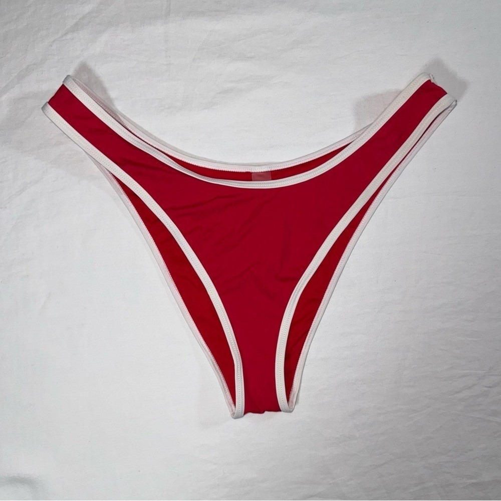 Garage Womens Red High Leg Bikini Bottoms White‎ Trim Cheeky Size Large